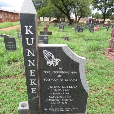 KUNNEKE Johan Detlifd 1944-2020 & Susana Maria 1946-