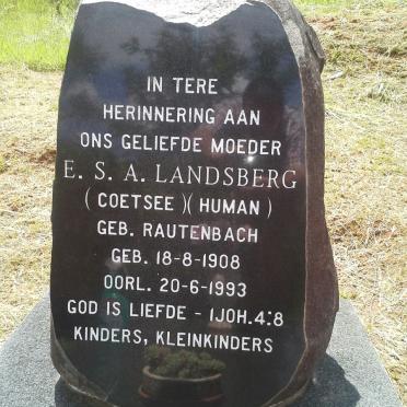 LANDSBERG E.S.A., formerly COETSEE, formerly HUMAN nee RAUTENBACH 1908-1993