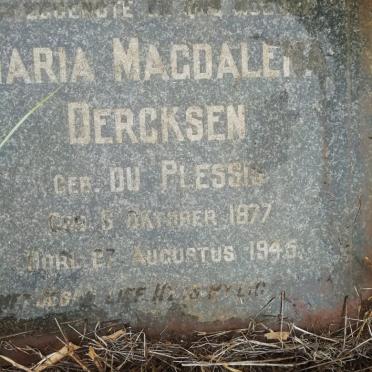 DERCKSEN Maria Magdalena nee DU PLESSIS 1877-1945