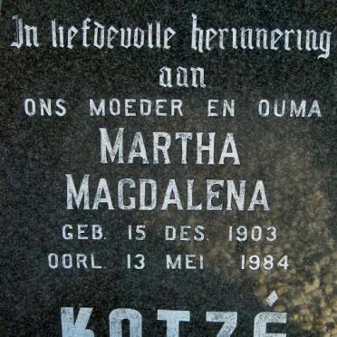 KOTZÉ Martha Magdalena nee SWART 1903-1984