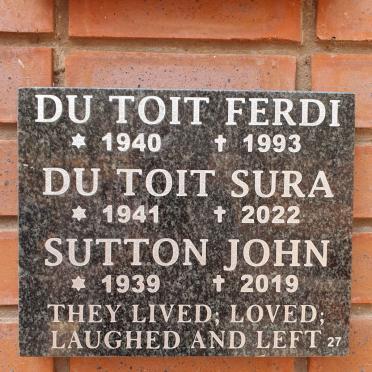 TOIT Ferdi, du 1940-1993 &amp; Sura 1941-2022 :: SUTTON John 1939-2019