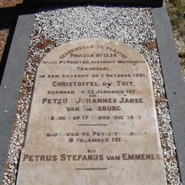 TOIT Christoffel, du 1872-1901 :: JANSE VAN RENSBURG Petrus Johannes 1881-1901 :: VAN EMMENES Petrus Stefanus -1901