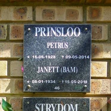 PRINSLOO Petrus 1928-2014 &amp; Janett BAM 1934-2018