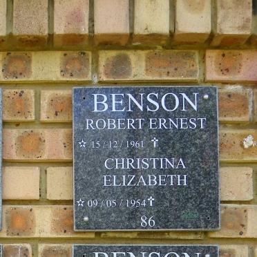 BENSON Robert Ernest 1961- &amp; Christina Elizabeth 1954-