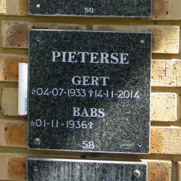 PIETERSE Gert 1933-2014 &amp; Babs 1936-