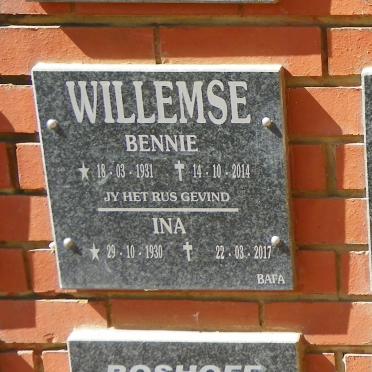 WILLEMSE Bennie 1931-2014 &amp; Ina 1930-2015