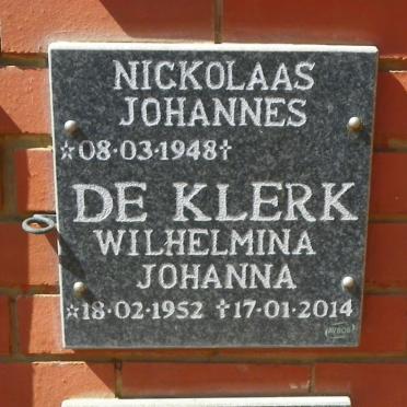 KLERK Nickolaas Johannes, de 1948- &amp; Wilhelmina Johanna 1952-2014