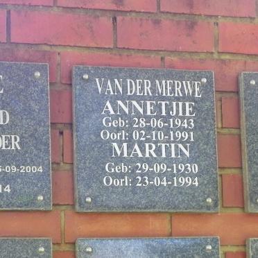 MERWE Martin, van der 1930-1994 &amp; Annetjie 1943-1991