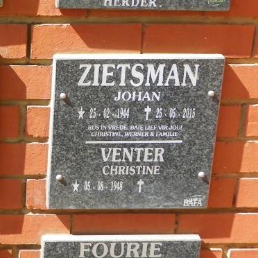 ZIETSMAN Johan 1944-2015 :: VENTER Christine 1948-