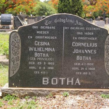 BOTHA Cornelius Johannes 1908-1968 &amp; Gesina Wilhelmina PRINSLOO 1903-1990