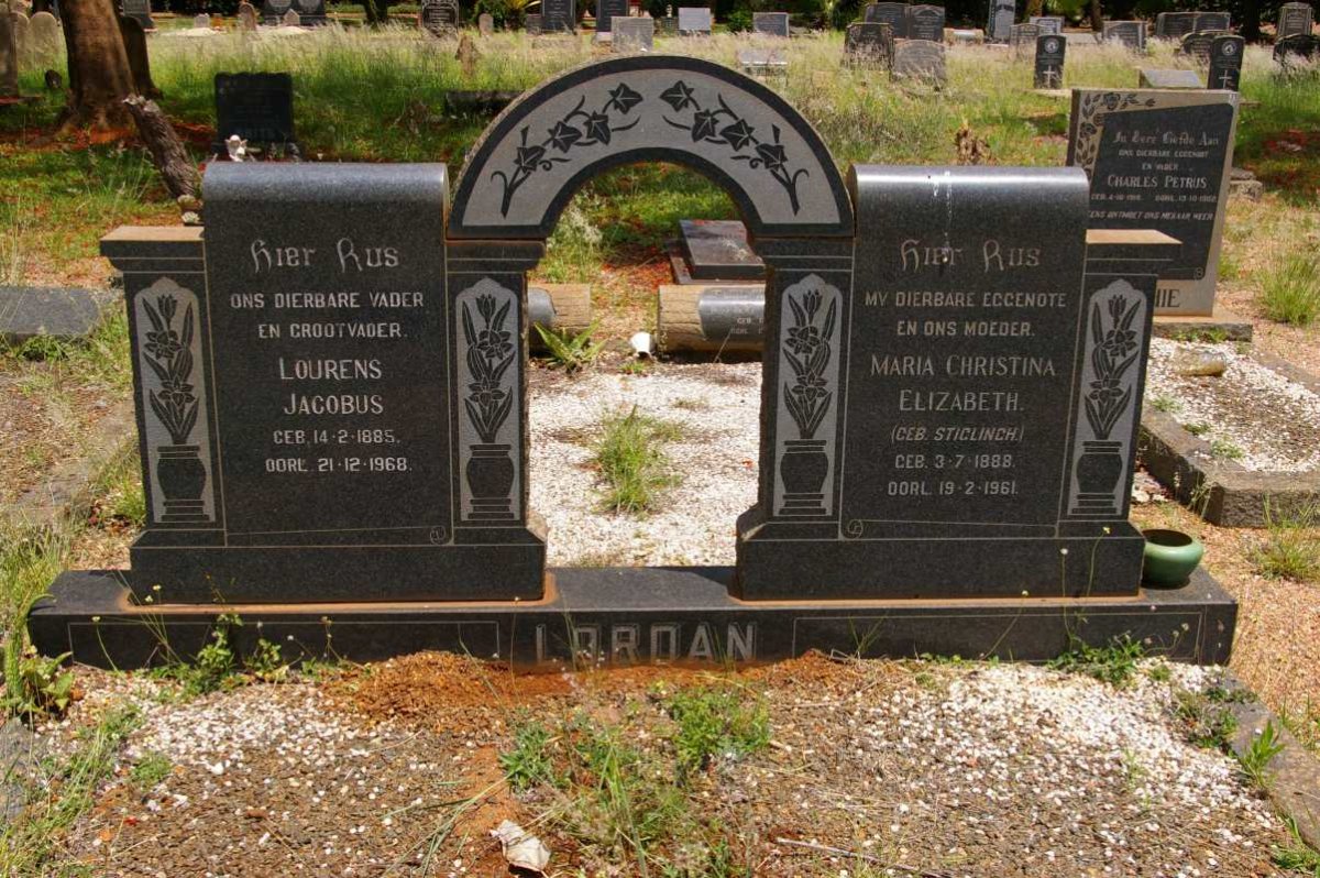 LORDAN Lourens Jacobus 1885-1968 &amp; Maria Christina Elizabeth STIGLINGH 1888-1961