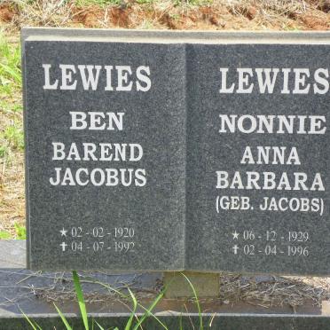 LEWIES Barend Jacobus 1920-1992 &amp; Anna Barbara JACOBS 1929-1996