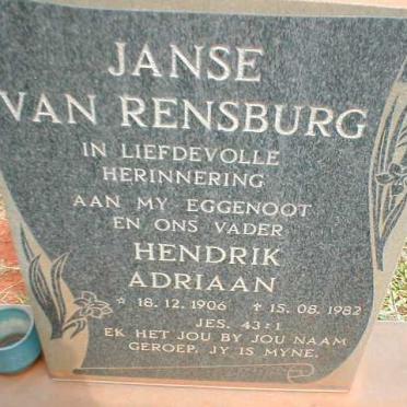 RENSBURG Hendrik Adriaan, Janse van 1906-1982
