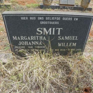 SMIT Samuel Willem 1934-2009 &amp; Margaritha Johanna VAN TONDER 1936-1993