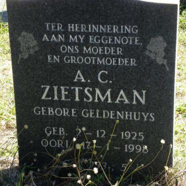 ZIETSMAN A.C. nee GELDENHUYS 1925-1998