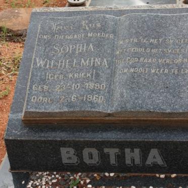 BOTHA Sophia Wilhelmina geb KRIEK 1880-1960