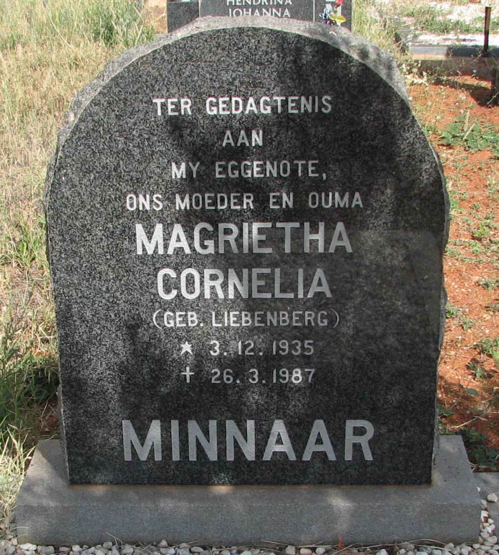 MINNAAR Margrietha Cornelia nee LIEBENBERG  1935-1987