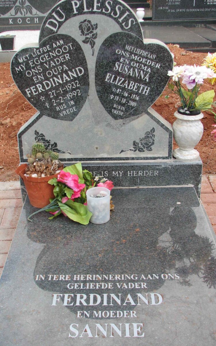 PLESSIS Ferdinand, du 1932-1992 &amp; Susanna Elizabeth 1936-2009