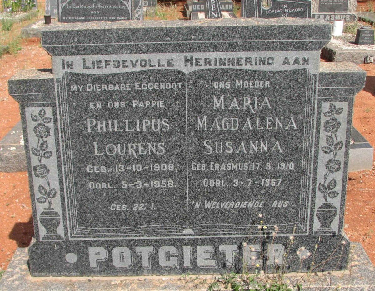 POTGIETER Phillipus Lourens 1908-1958 &amp; Maria Magdalena Susanna ERASMUS 1910-1967
