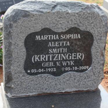 SMITH Martha Sophia Aletta voorheen KRITZINGER nee v WYK 1923-2009