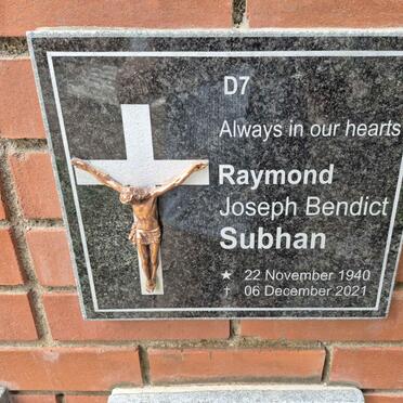 SUBHAN Raymond Joseph Bendict 1940-2021
