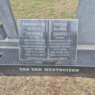 WESTHUIZEN Pieter Daniel, van der 1951-2015 & Magdalena Aletta 1953-2001 