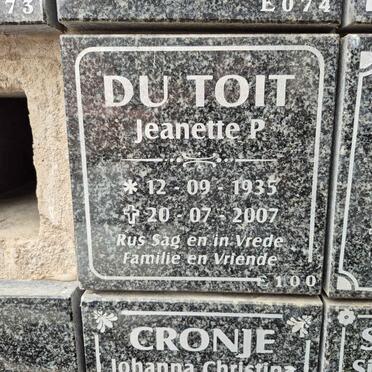 TOIT Jeanette P., du 1935-2007