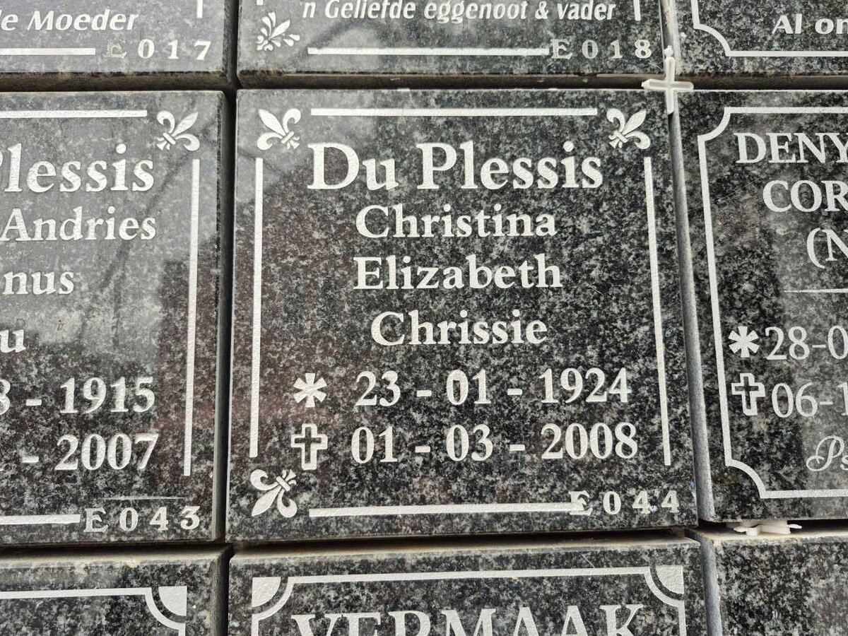 PLESSIS Christina Elizabeth, du 1924-2008 
