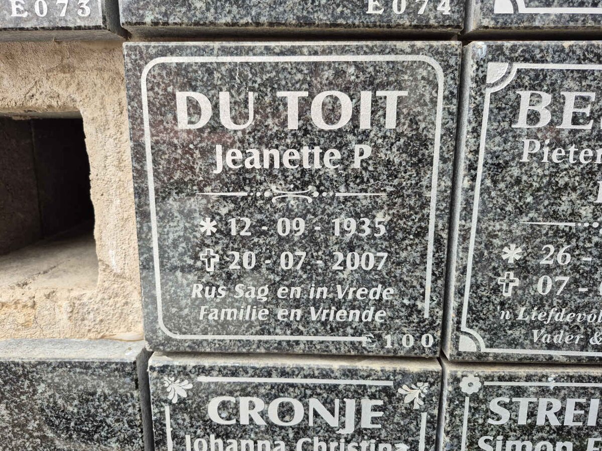 TOIT Jeanette P., du 1935-2007