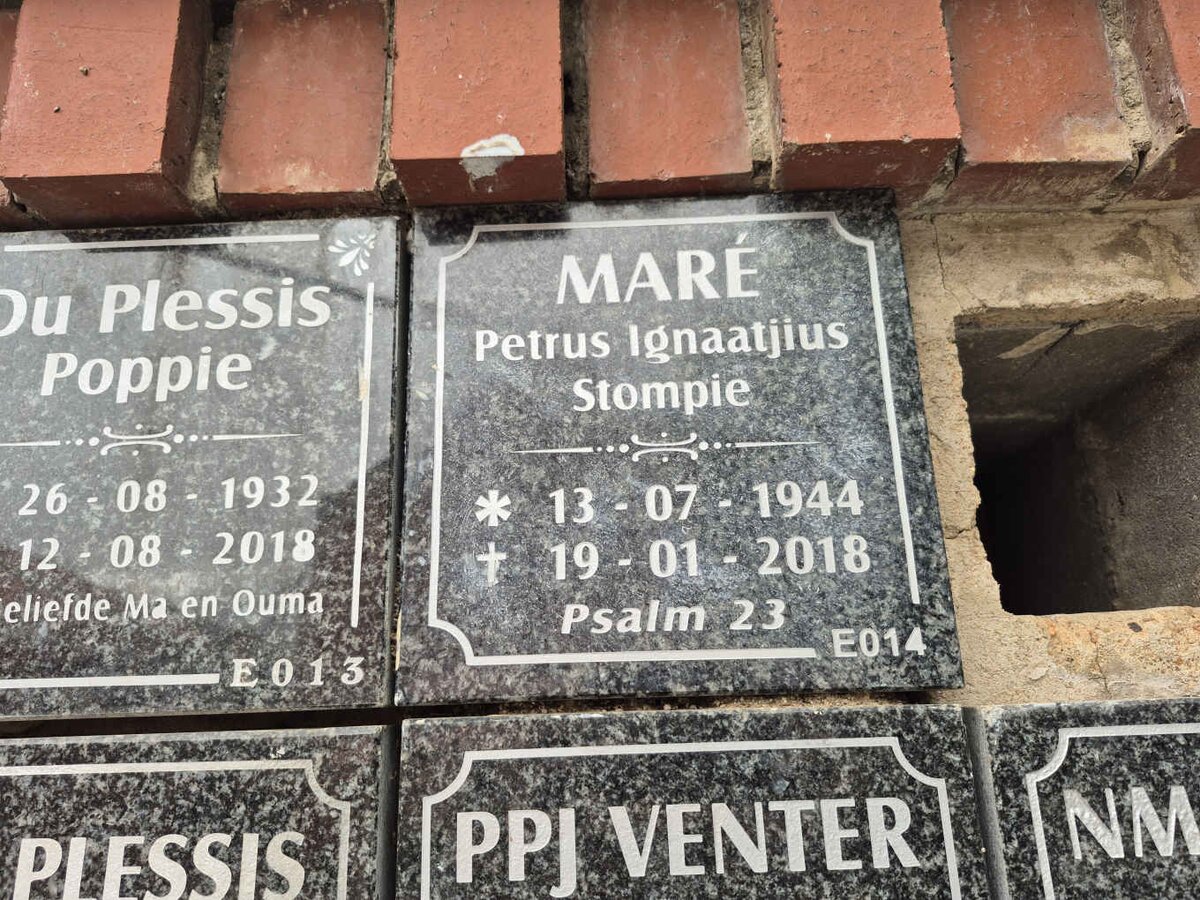 MARE Petrus Ignaatjius 1944-2018 