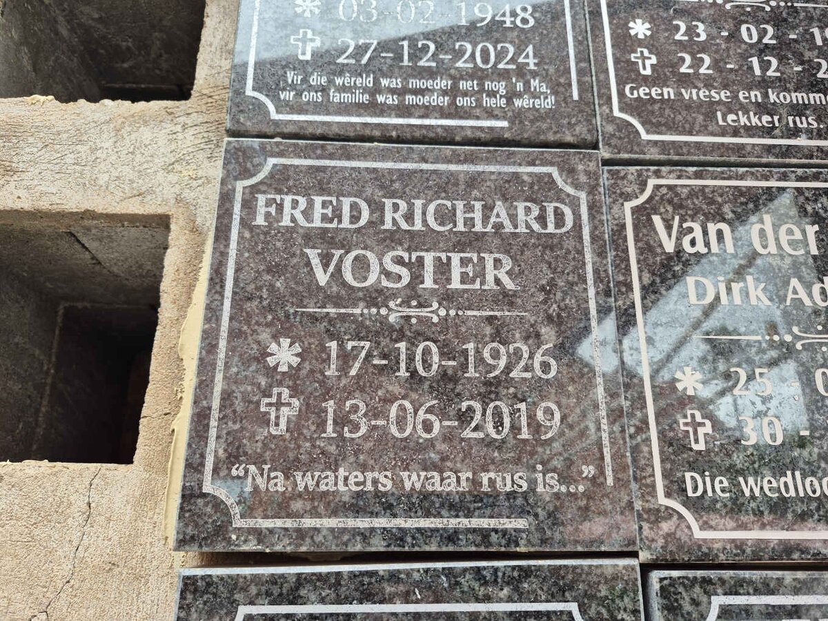 VOSTER Fred Richard 1926-2019