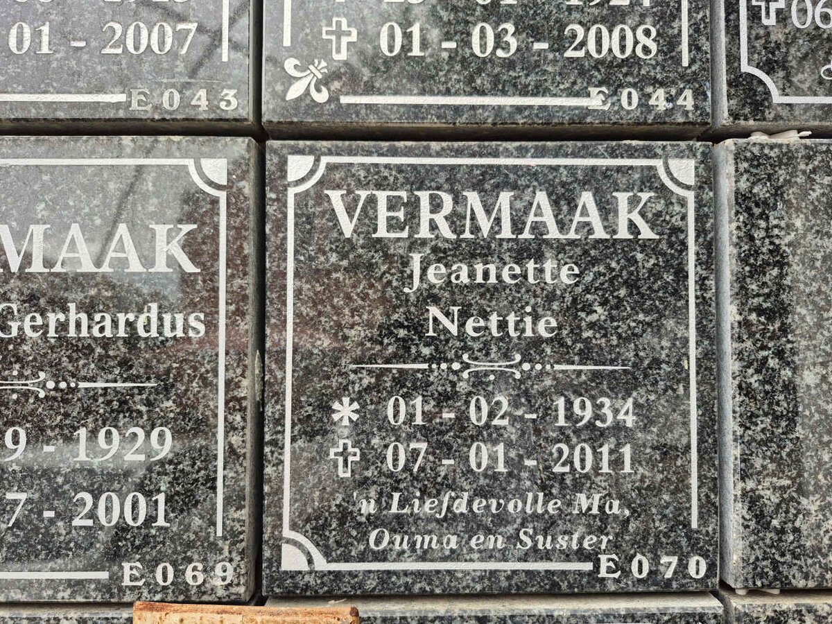 VERMAAK Jeanette 1934-2011 