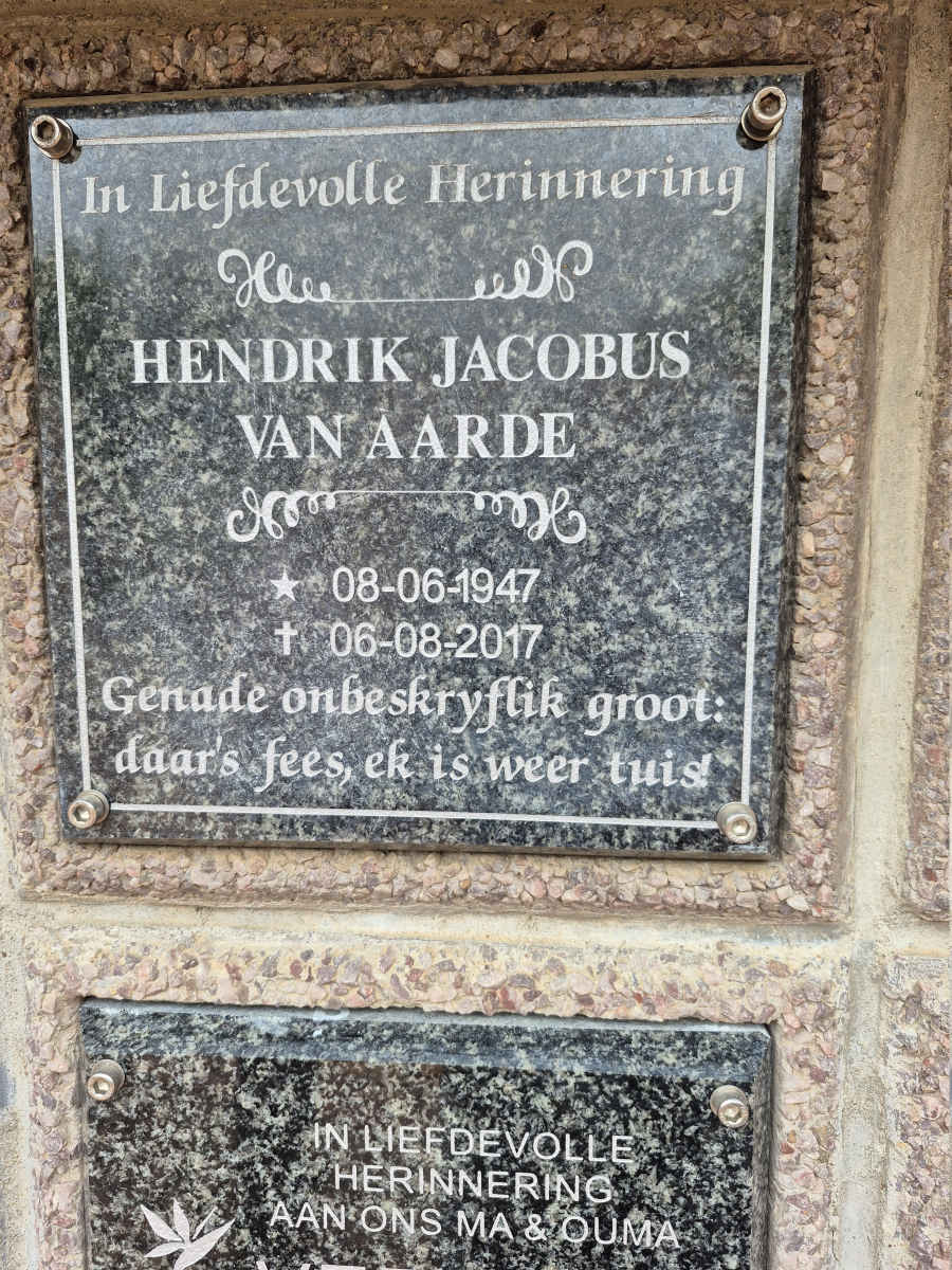 AARDE Hendrik Jacobus, van 1947-2017