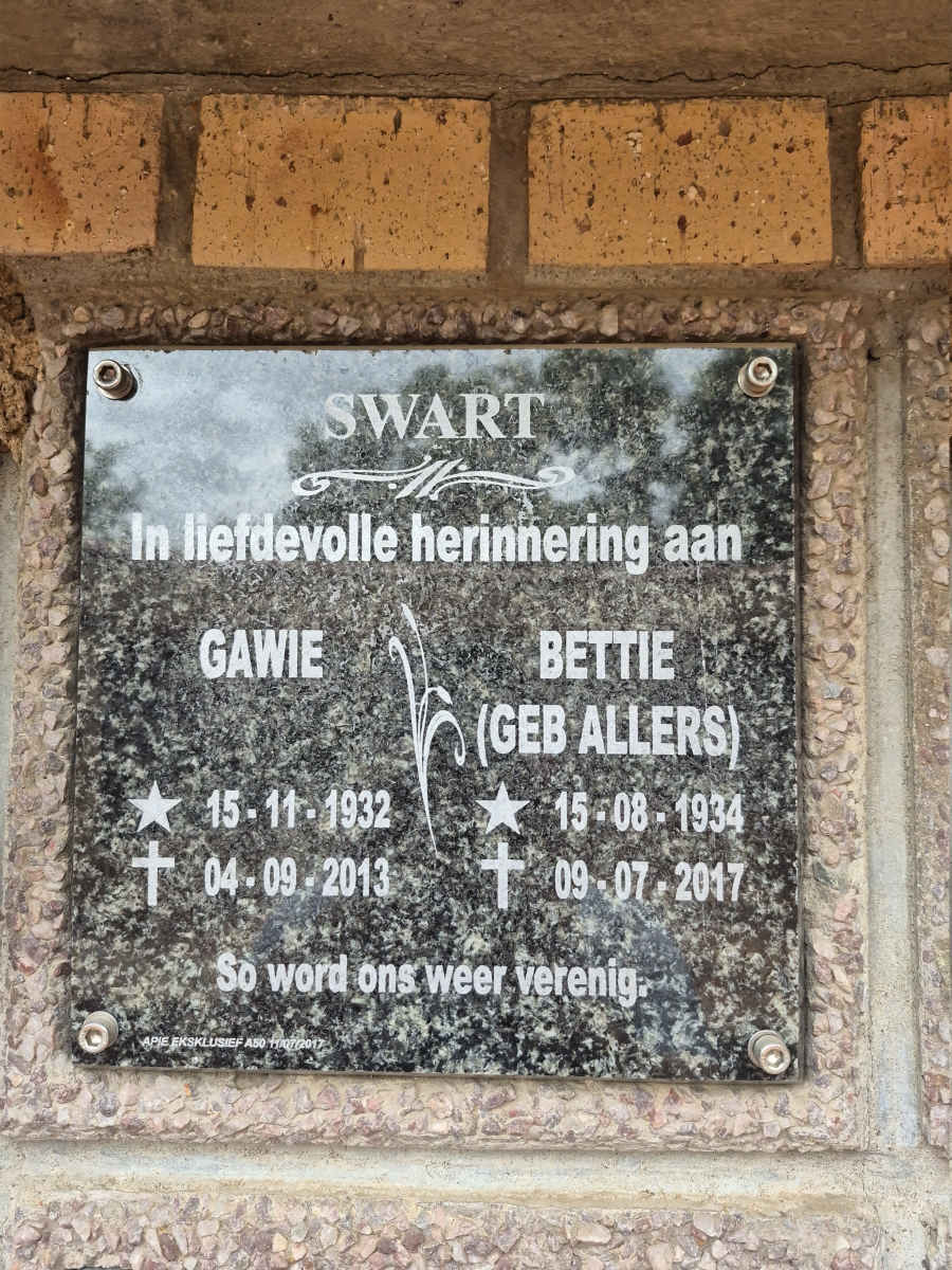 SWART Gawie 1932-2013 & Bettie ALLERS 1934-2017