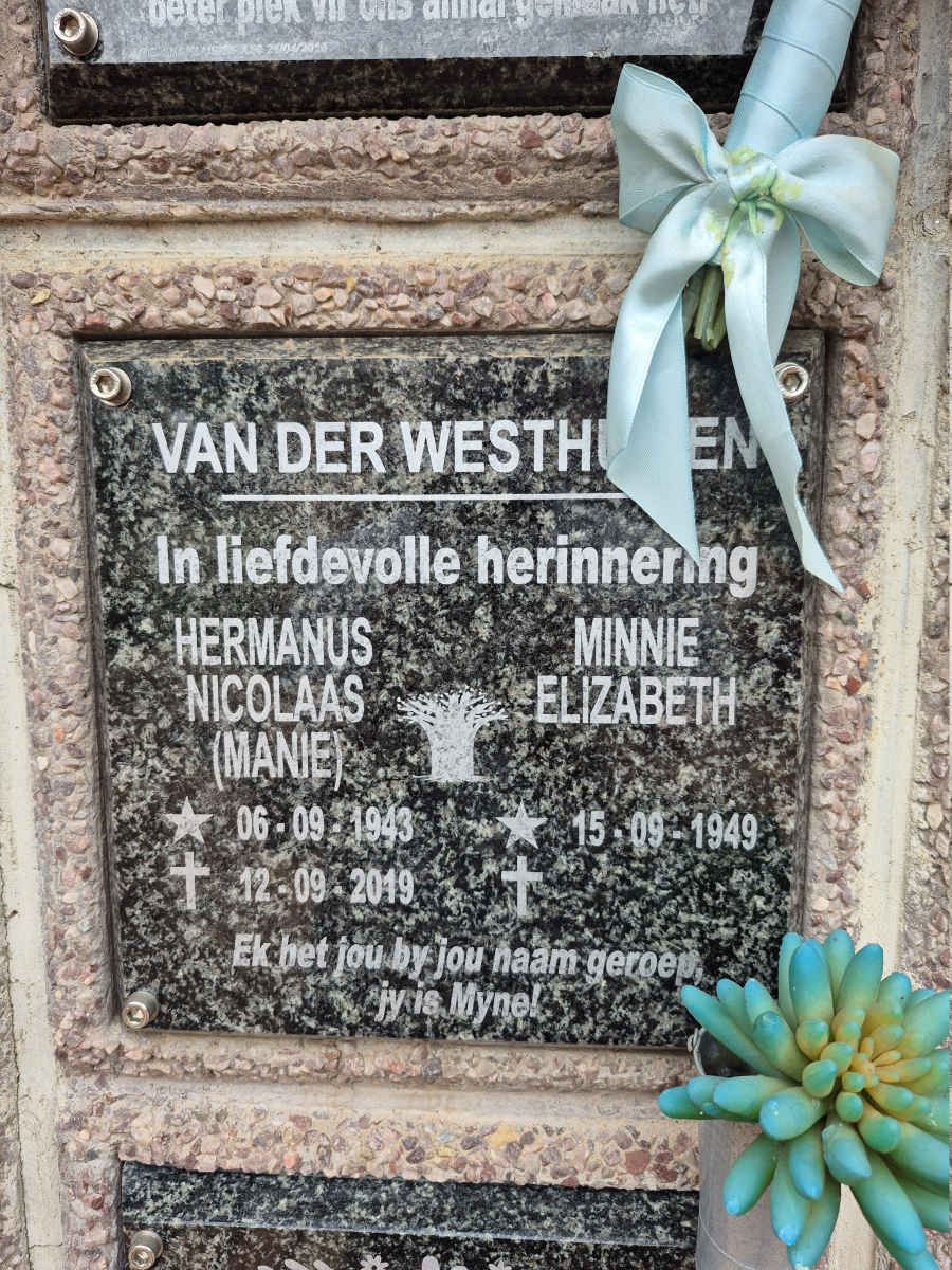 WESTHUIZEN Hermanus Nicolaas 1943-2019 & Minnie Elizabeth 1949-