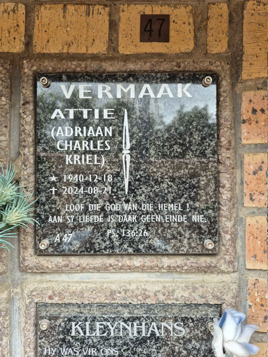 VERMAAK Adriaan Charles Kriel 1940-2024