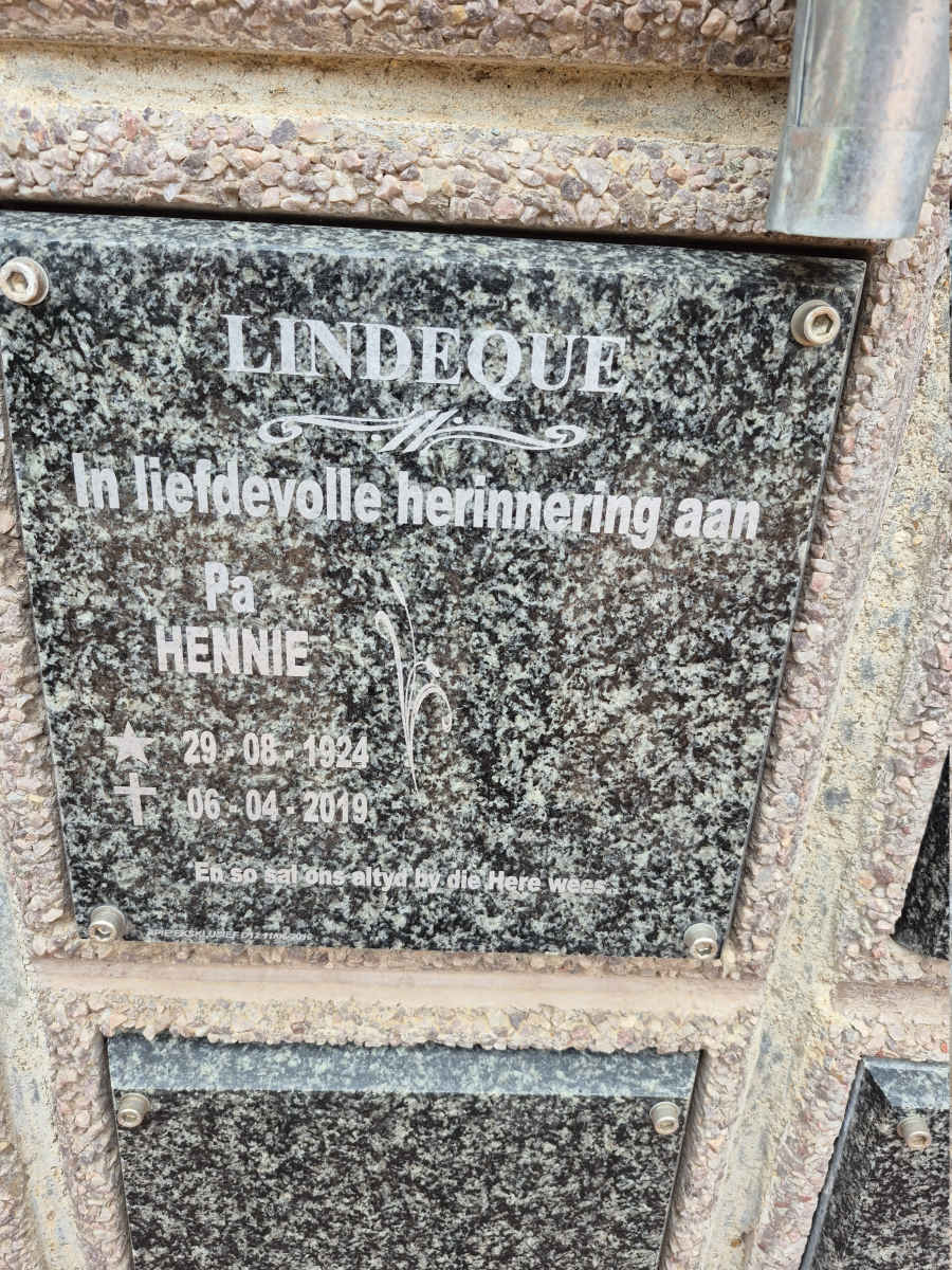 LINDEQUE Hennie 1924-2019