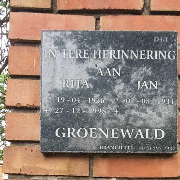 GROENEWALD Jan 1934- & Rita 1936-1998