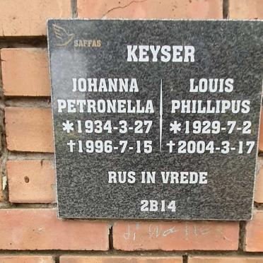 KEYSER Louis Phillipus 1929-2004 & Johanna Petronella 1934-1996