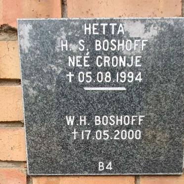 BOSHOFF W.H. -2000 :: BOSHOFF H.S. nee CRONJE -1994