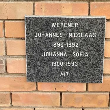 WEPENER Johannes Nicolaas 1896-1992 :: WEPENER Johanna Sofia 1900-1993