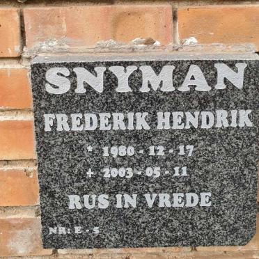 SNYMAN Frederik Hendrik 1980-2003