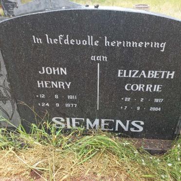 SIEMENS John Henry 1911-1977 & Elizabeth Corrie 1917-2004