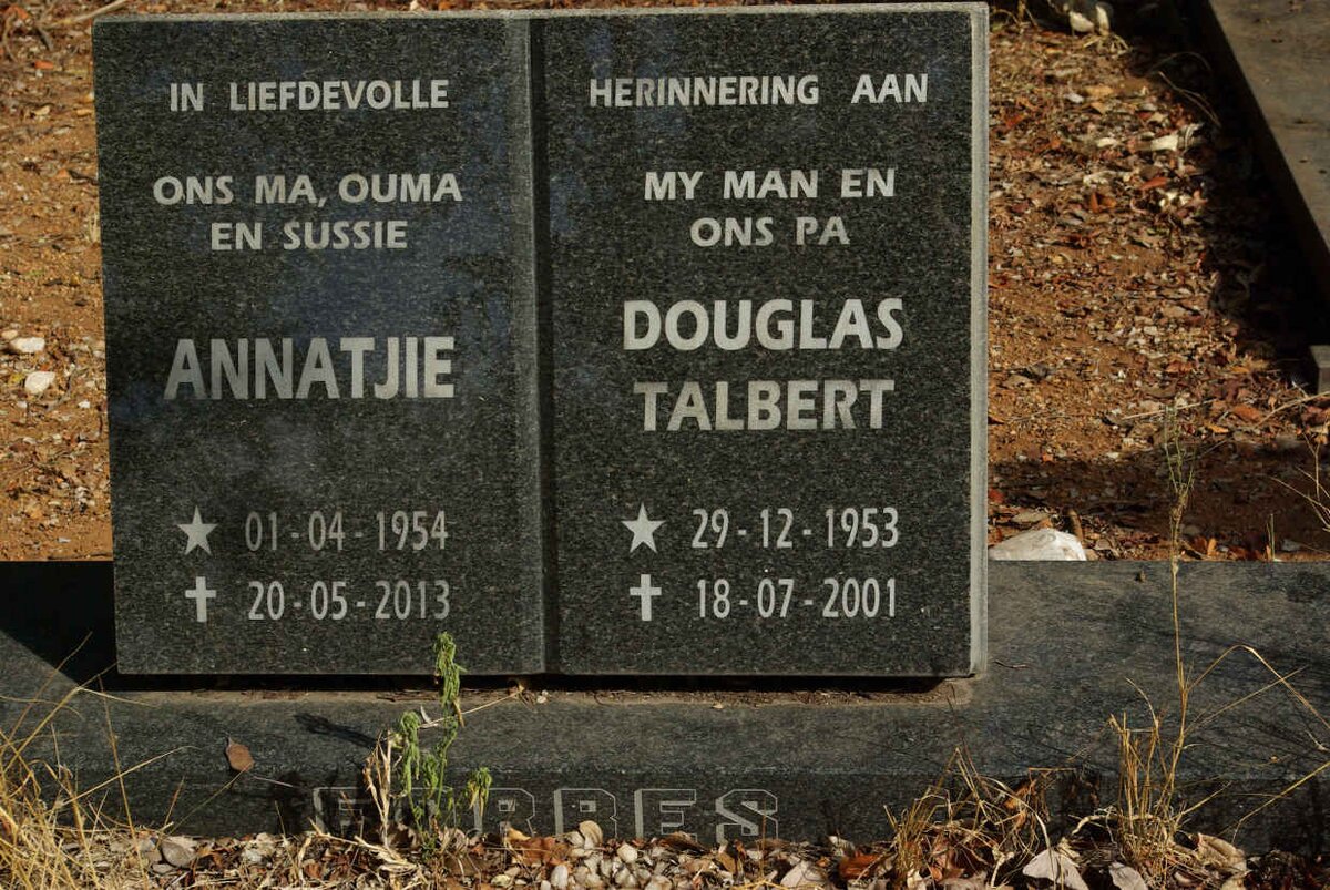 FORBES Douglas Talbert 1953-2001 & Annatjie 1954-2013