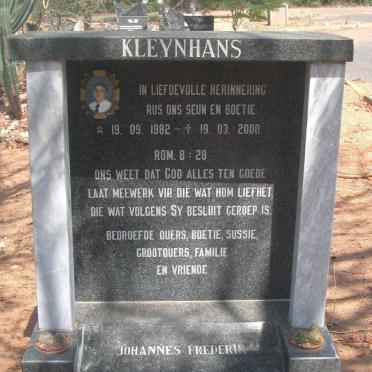 KLEYNHANS Johannes Frederik 1982-2000