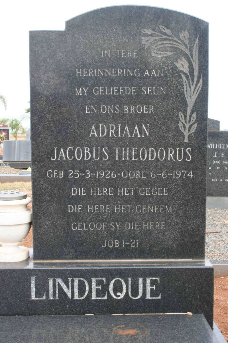 LINDEQUE Adriaan Jacobus Theodorus 1926-1974