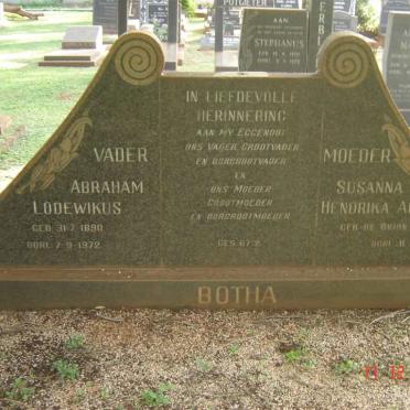 BOTHA Abraham Lodewikus 1890-1972 &amp; Susanna Hendrika Adriana DE BRUIN 1903-1973
