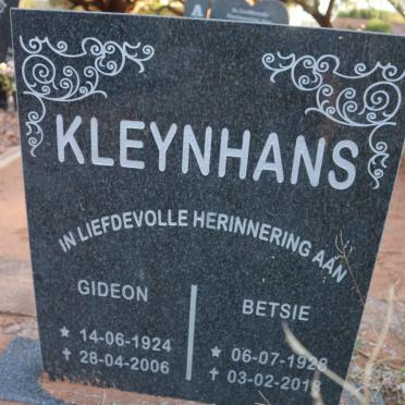 KLEYNHANS Gideon 1924-2006 &amp; Betsie 1928-2018