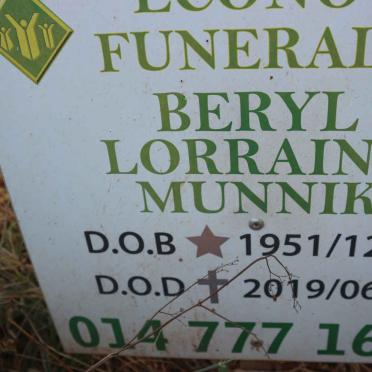 MUNNIK Beryl Lorraine 1951-2019