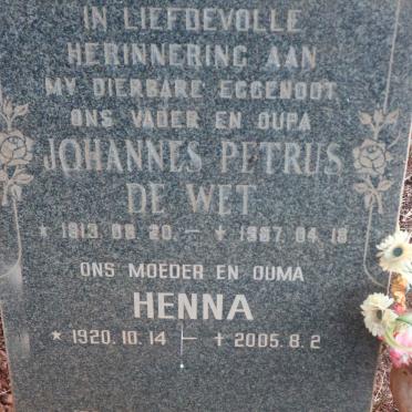 Nel Johannes Petrus de Wet 1913-1987 &amp; Henna 1920-2005